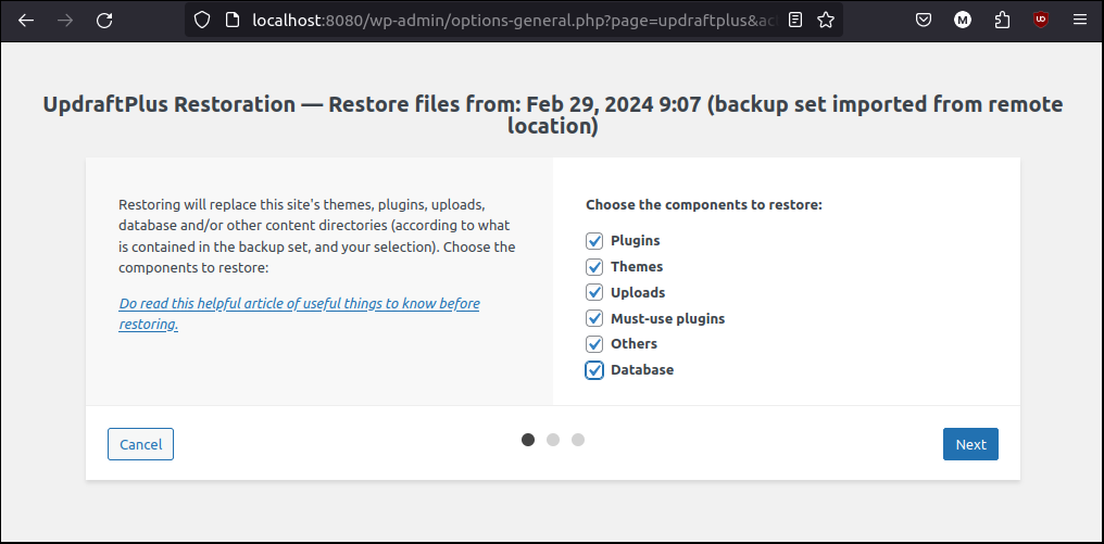 Select files to restore