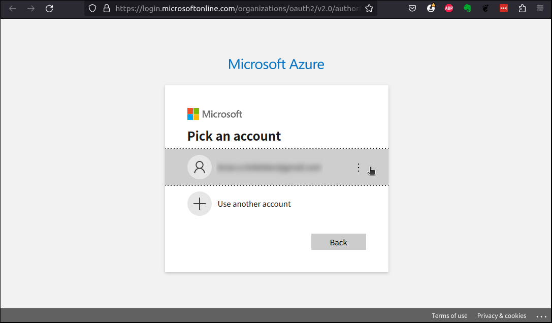 Azure login window